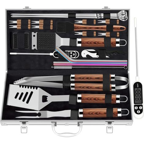 Ensemble de Gril en Acier Inoxydable très épais , Kit d'accessoires de Grillage 26 pièces, Ensemble d'outils (1/5)
