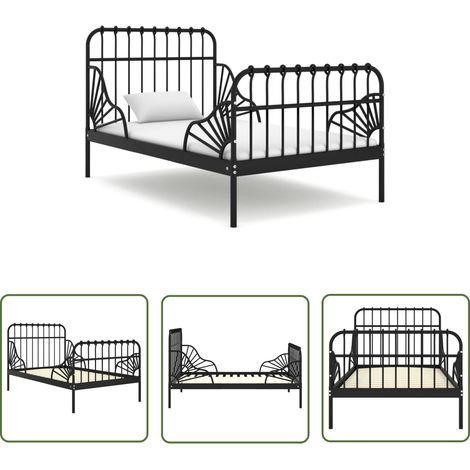 The Living Store Ausziehbett Schwarz Metall 80x130/200 cm - Metallbett - Doppelbett - Schlafzimmermöbel - Boxspringbett - Gästebett (1/5)