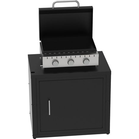 Modulo Plancha Gas GPL 3 Bruciatori per Cucina da Esterno Componibile con Mobile Contenitore, Coperchio e Accensione Piezoelettrica – 85 x 60,7 x H77 cm