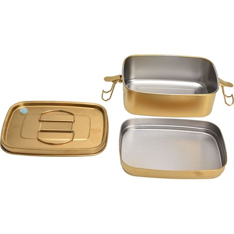 Boîte à lunch double compartiment en acier inoxydable 304 de 1,5 L, style bento, vaisselle en métal doré (1/5)