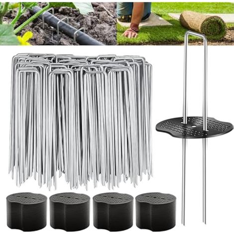 Lot de 200 piquets de jardin de 15,2 cm, agrafes en tissu paysager avec joint, goupilles galvanisées très résistantes de calibre 11 pour barrière contre les mauvaises herbes, couvertures de plantes (1/5)