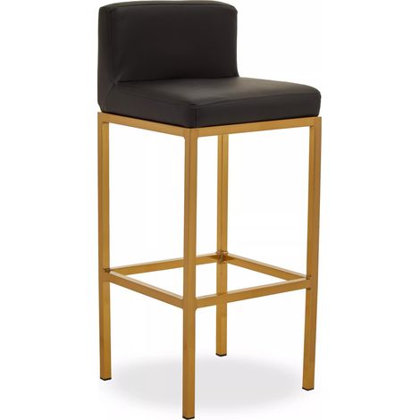 Interiors by Premier Black PU and Gold Finish Bar Chair, Glam Touch Indoor Metal Bar Stool, Footrest Bar Chair (1/5)