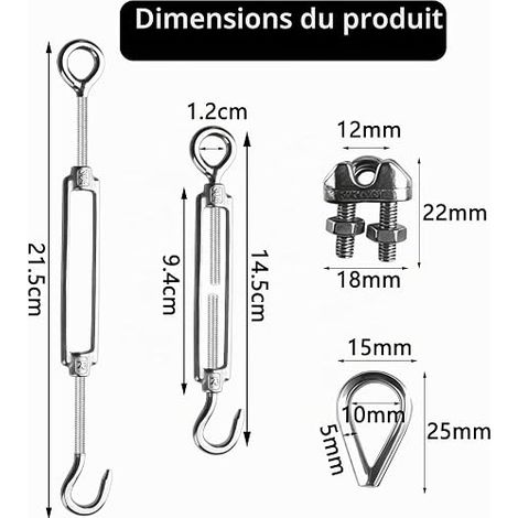 M6 Stainless Steel Wire Tensioner and M3 Cable Ties and M3 Wire Rope Tensioner with Steel Cable and Hose Sleeve, Garden Wire Tensioners (1/4)