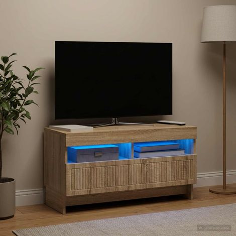 vidaXL LED TV Cabinet ALKMAAR 81 x 35 x 43 cm Sonoma Oak (1/5)