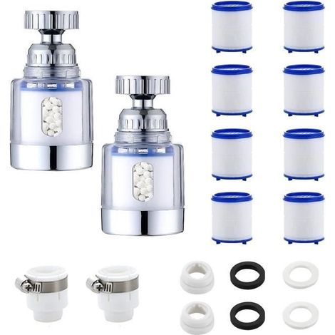 Filtre à eau pour robinet - Anti Calcaire - Rotatif 360° - 2 pièces - 8 éléments filtrants (1/4)