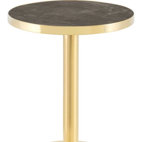 Table d’appoint ronde en MDF gris effet marbre, structure dorée, gain de place (1/5)