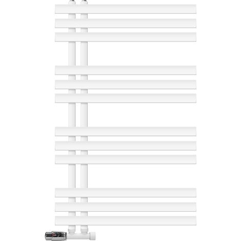 LuxeBath Badheizkörper Iron EM 600x1000 mm Weiß Mittelanschluss mit Anschlussgarnitur und Thermostat Eck Wand, Design Heizkörper Bad Heizung Handtuchwärmer Handtuchtrockner Handtuchheizkörper (1/5)