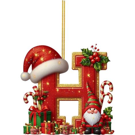 26 adornos de letras para árbol de Navidad, adornos colgantes de letras para decoración navideña (H) (1/5)