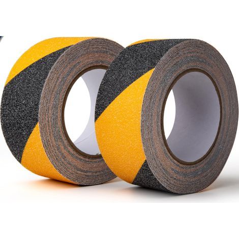 Bande Antidérapante Escalier Lot de 2 Rubans Marche Escalier Marquage Exterieur Interieur 10mX5cm Adhésif Noir/Jaune Tape Bande Antiderapante Adhesive Ruban Antidérapant (1/4)