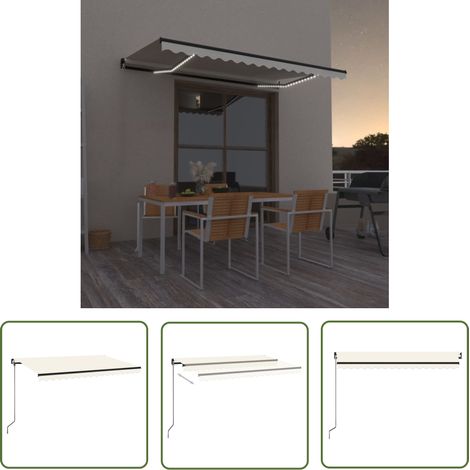 The Living Store Auvent manuel rétractable avec LED 450x350 cm Crème - Auvent Retractable - Store Banne - Parasol - Abri Extérieur - Éclairage Led (1/5)