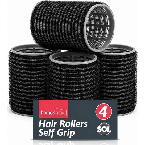 Lot de 4 bigoudis noirs pour volume de cheveux,Grands rouleaux auto-agrippants,Rouleaux Velcro noirs pour cheveux longs et courts,Grand bigoudi Velcro pour coiffure,Bigoudi pour salon de coiffure (1/5)