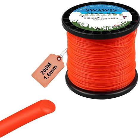 Runder Nylon-Schneidfaden, 1,6 mm/200 m, Ersatz-Trimmerfaden für Gartenunkraut, Freischneiderfaden, Orange (1/5)
