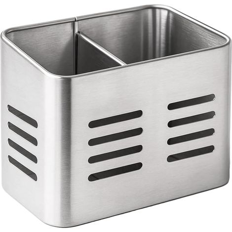 Égouttoir à Couverts - Porte-Ustensiles de Cuisine Double - Acier Inoxydable - Argent (1/5)