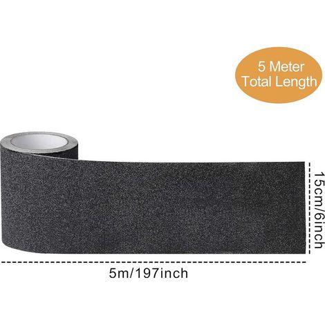 Selbstklebender, abrasiver Antirutschstreifen, schwarz, 15 cm breit, 5 m lang (1/5)