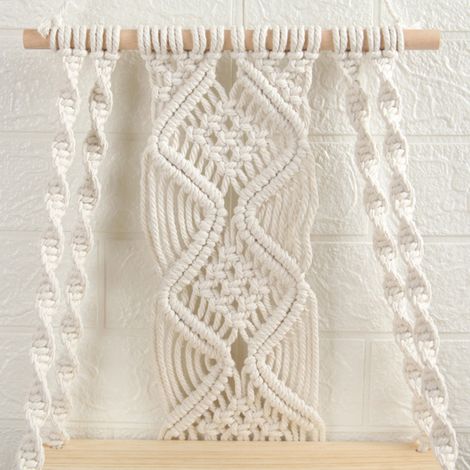 Étagère Murale Boho Macramé, Étagère de Mur Suspendue en Bois de Hêtre et Corde de Coton Naturel, Décor Murale avec Tissé et Franges, Organisation des Magazines et Pots de Fleurs, environ 3250cm, 450g (1/5)