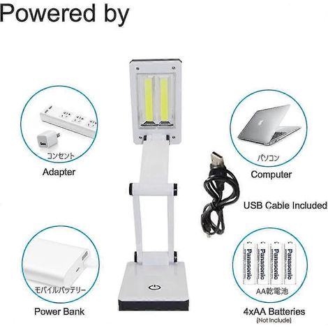 Lampe de bureau portable LED ultra-lumineuse, idéale pour les voyages : pliable, commandes tactiles, 3 niveaux de luminosité réglables, alimentation par batterie et USB. (1/3)
