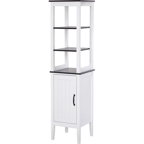 Meuble haut étroit de salle de bain, petit meuble gain de place avec 3 étagères ouvertes, étagères réglables, pour buanderie, 40x38x162,5 cm, blanc (1/5)