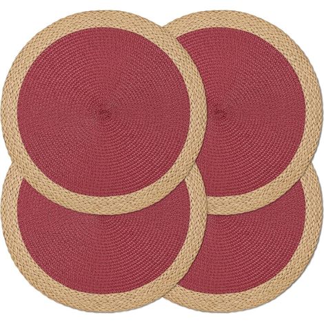 Lot de 4 sets de table ronds tressés de 38,1 cm, antidérapants et lavables à bords larges pour décoration de table de cuisine et salle à manger (rouge baie, 4)'Bord Large Marron, Rouge Baie 4 pcs'Bord (1/5)