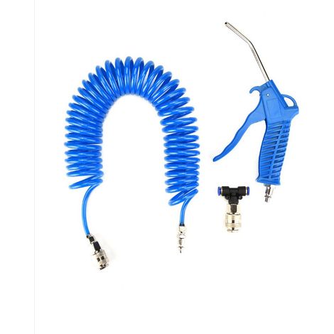 Soufflette Camion Soufflette Pneumatique avec Tuyau de Spirale de 5 mètres Kit de nettoyage de pistolet à air pour camion avec connecteur en T(46mm), Bleu (1/5)