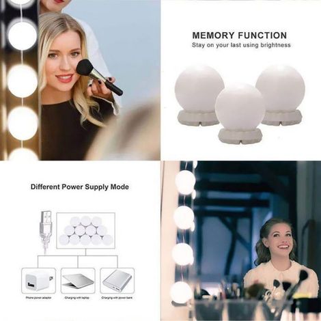 Kit d'éclairage miroir LED - 10 ampoules réglables - 10 niveaux de luminosité - 3 modes d'éclairage - Type USB SANPIE (1/3)