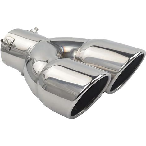 Épaissi Acier Inoxydable Extrémités de Tuyau D'échappement Voiture Embout Silencieux Tuyau Echappement Tuyau de Queue D'extrémité Double Sortie Droit Argent 63mm (1/5)