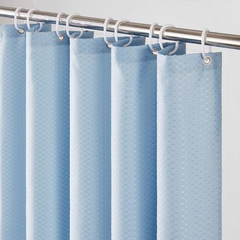 Grand Rideau de Douche,Anti Moisissure,Tissu Polyester,Imperméable,Épais,Rideaux Baignoire Lavable,12 Crochets,Lesté,Long,Bleu Brume,Gaufre,180x200cm (1/5)