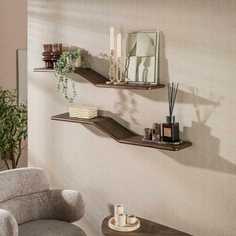 Étagère murale design en S teck recyclé foncé (lot de 2) YOGI (1/3)