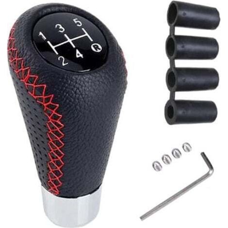 Pomello del cambio universale, pomello del cambio a 5 marce con 4 adattatori per auto con cambio manuale - Cuciture rosse (1/4)