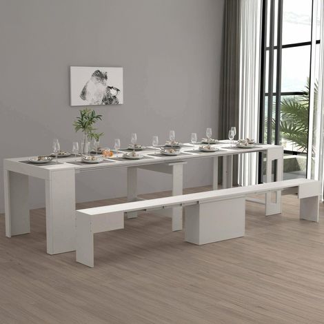 Ensemble Table et chaises Crispin, Composition Polyvalente, Ensemble avec Console et 1 Banc Extensible, 66x25h45 cm, Blanc (1/5)