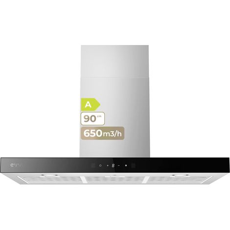 Campana Extractora Decorativa EVVO CE36, 90 cm, Inox, 650 m³/h, 3 Velocidades, Energía A