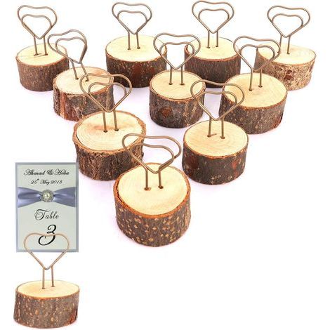 Lot de 10 Stands en Bois Naturel Support, Porte Noms de Table, Porte-Cartes en Bois Photo Mariage Comme Décoration pour Mariages, Noël, Baptême, Anniversaires (1/4)