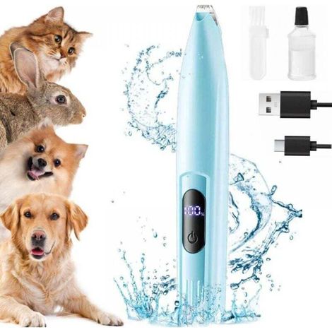Hundeschermaschine, Hundeschermaschine, Geräuscharmer Hunde-/Katzenrasierer, wasserdichte und wiederaufladbare Haustierpfotenschere mit LED-Licht für Katzen und andere Tiere (Blau)