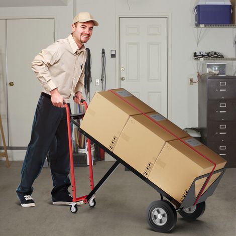 Convertible 3-in-1 metal hand truck with 4 rubber tires, 450 kg maximum load capacity, black + red (1/5)