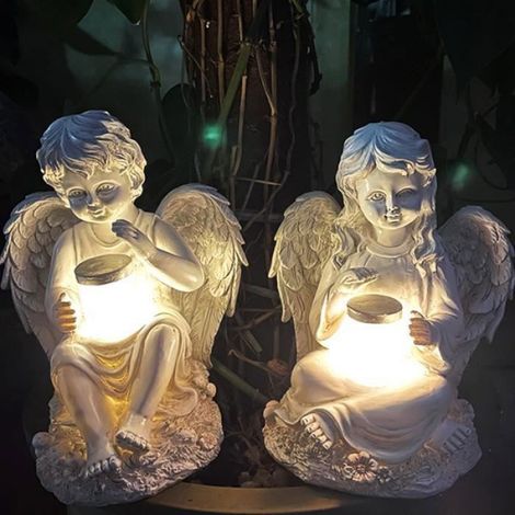 Statuette Ange Fée avec Lumière Solaire - ANNEFLY - Décoration de Jardin - Blanc (1/4)
