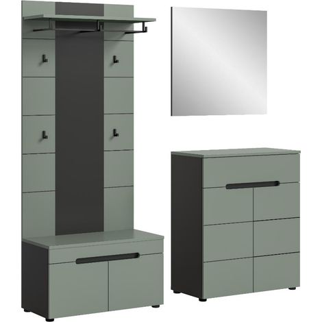 Canu Garderobenmöbel Set C14 staubgrün, dunkelgrau.