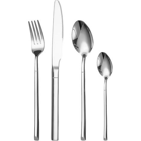 Silverware set for 4, 24 pieces, stainless steel cutlery, kitchen utensils including knives/forks/spoons, tableware, 24-piece set, Silver (1/5)