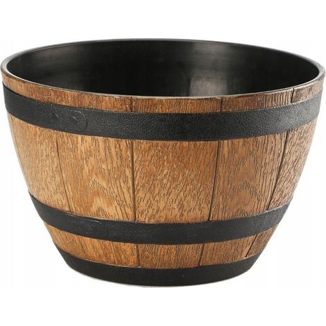 Vaso da fiori rotondo color marrone chiaro effetto legno, 33 cm.