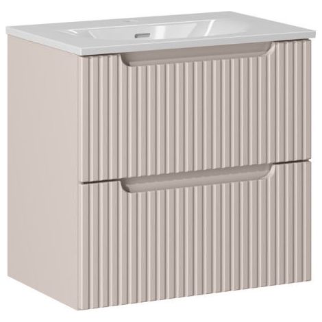 Ensemble Meuble Vasque 2 tiroirs et Vasque à Encastrer L 60 x P 40 x H 58,5 cm - Astral - Beige crème et blanc - Livraison gratuite (1/5)
