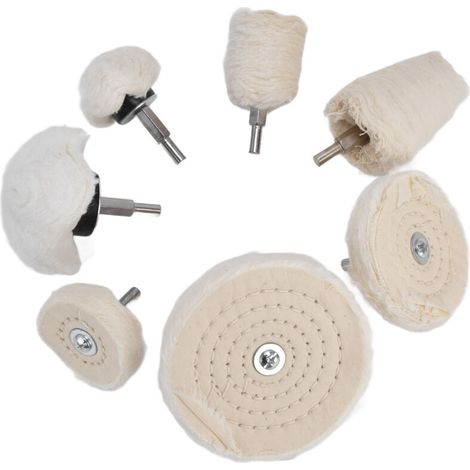 Kit de Meules de Polissage 7 Pièces, Foret de Polissage en Flanelle de Coton avec Tige de 1/4 Po, Cylindrique, Conique, en Forme de Roue, pour L'acier Inoxydable, le Métal et le (1/5)