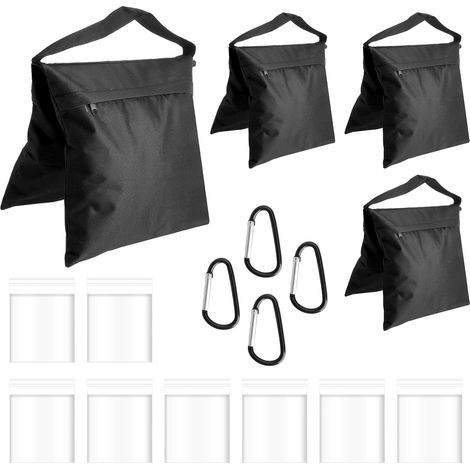 Lot de 4 sacs de sable pour lestage avec 4 crochets d'escalade et 8 sacs de fermeture, poids pour tonnelle, sac de sable pour studio photo, extérieur, pavillon et lestage de tente (1/5)