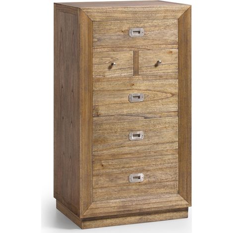 Chiffonnier en bois massif de Mindy naturel 6 tiroirs Mazari 60cm (1/4)