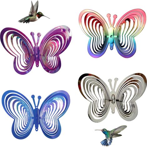 Lot de 4 répulsifs anti-oiseaux : papillon répulsif à oiseaux réfléchissant spirale de vent dissuasion pour balcon, jardin, extérieur, terrasses, décoration de jardin