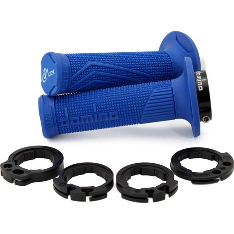 Manopole Domino Off Road D-Lock (con adattatori per rulli acceleratore - KTM, Husqvarna, Gasgas, Honda, Kawasaki, Suzuki, Yamaha) Blu