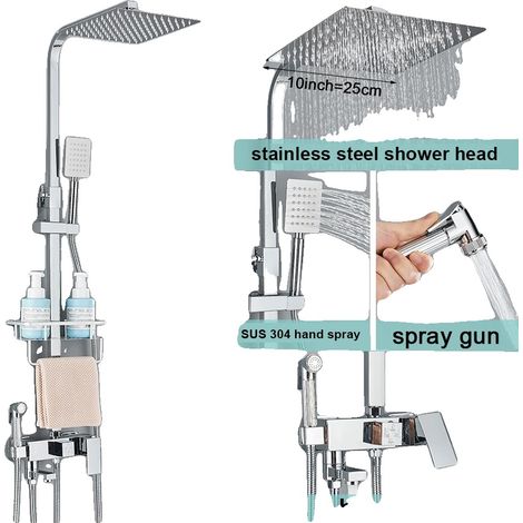 Ensemble de douche, fonction pluie, contrôle thermostatique, chrome 4-10 (1/2)