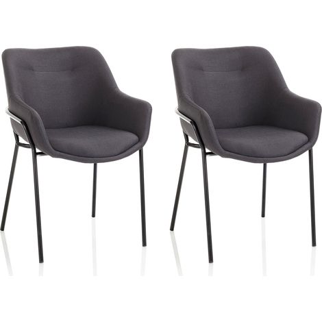 Set 2 Sedie Imbottite 80x54x84 cm in Tessuto Nero (1/4)