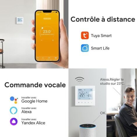 NALOOKAMIC Thermostat Connecté WiFi Thermostat d'Ambiance Intelligent pour Chauffage au Sol Électrique Thermostats Programmable sans Fil avec Capteur Externe Compatible Alexa Google Home 16A,Blanc