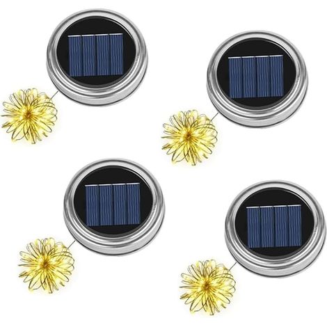 Mason Jar Lot de 4 lampes solaires de rechange avec 30 ampoules LED et crochets de suspension pour jardin, arbre, balcon [Classe énergétique A] (1/5)