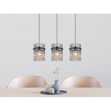 LED Pendelleuchte 3-flammig mit Rauchglas Stäben, Breite 80cm (1/5)