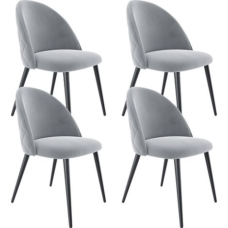 Set di 4 Sedie Imbottite Da Pranzo Ufficio In Velluto Sedia Con Gambe In Metallo Nero Con Schienale Seduta Comoda Per Soggiorno Salotto Camera Design 43 x 47.5 x 80 Cm (Grigio Chiaro)