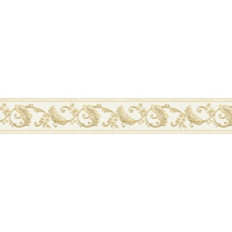 Frise papier peint baroque élégant pour salon Frise tapisserie beige crème & or baroque Frise murale chambre baroque or